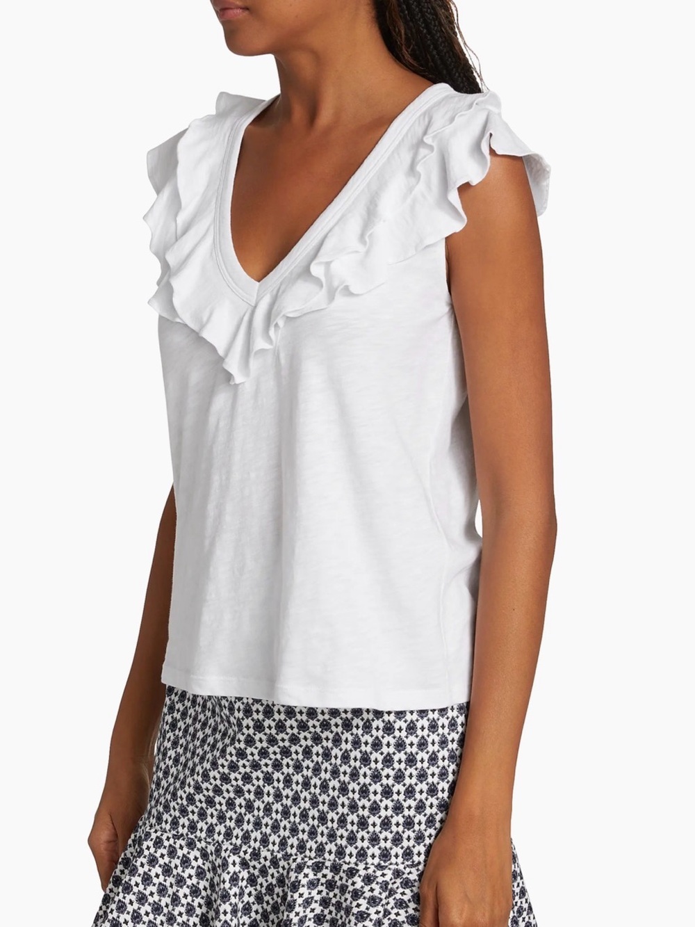 White House Black Market White Ruffle V-Neck Tank - Size XS